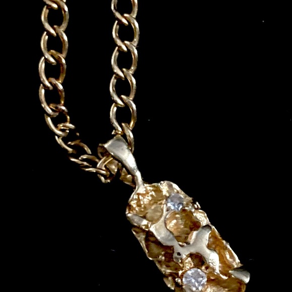 14K Yellow Gold Estate Diamond Nugget Pendant 12K GF Chain - Picture 11 of 12